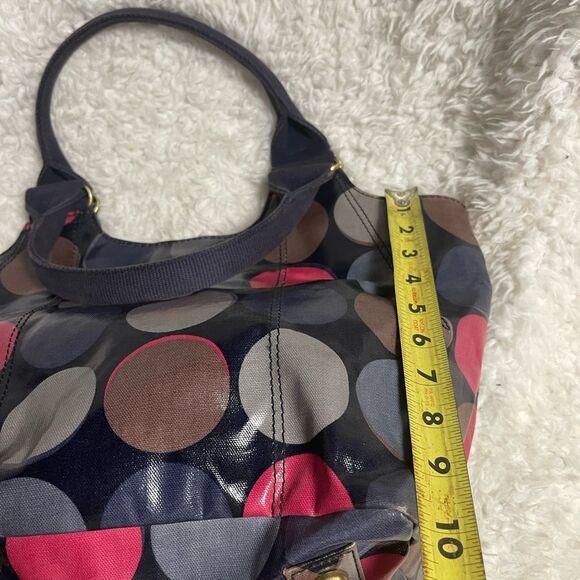 Biden coated canvas multi color Polka Dot medium Tote Bag Brass hardwares - Picture 7 of 11